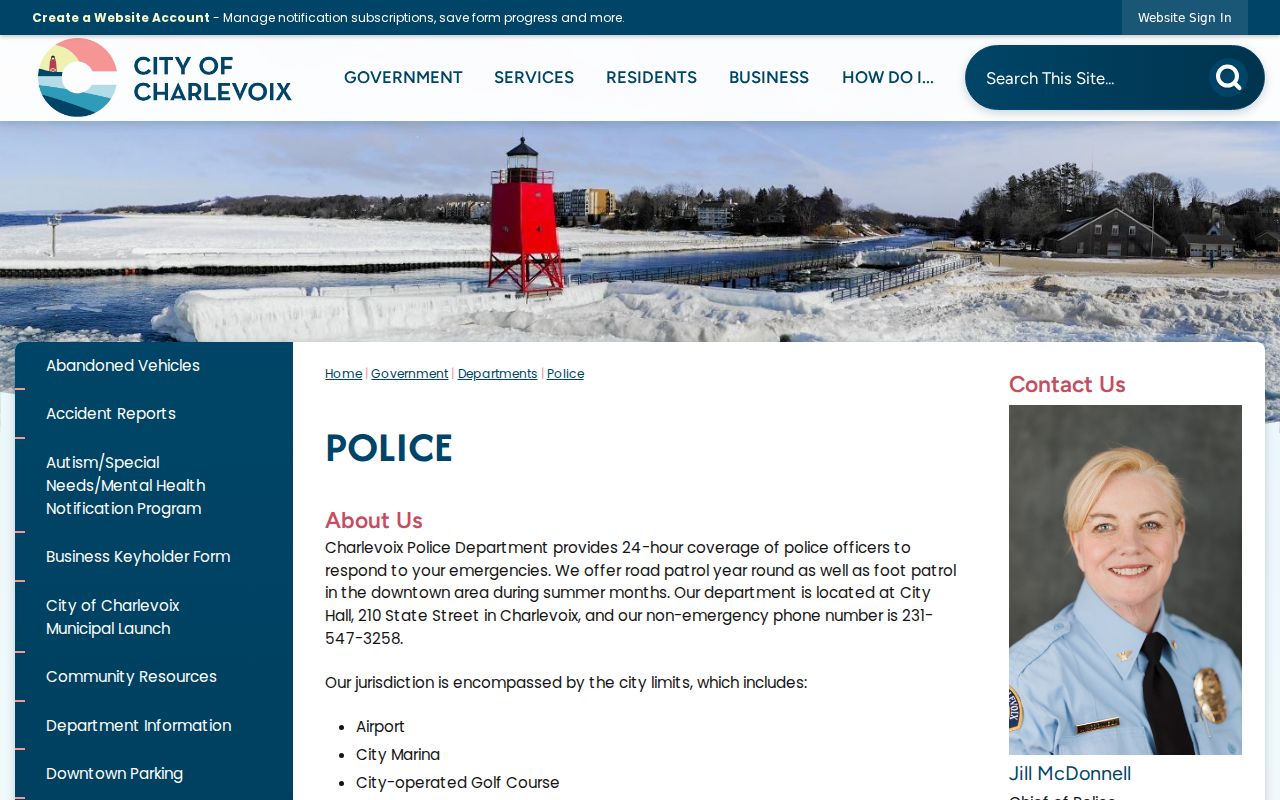Charlevoix Police Department official contact and records page