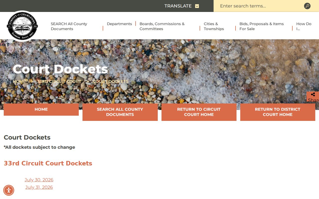 Charlevoix County Circuit Court docket access page