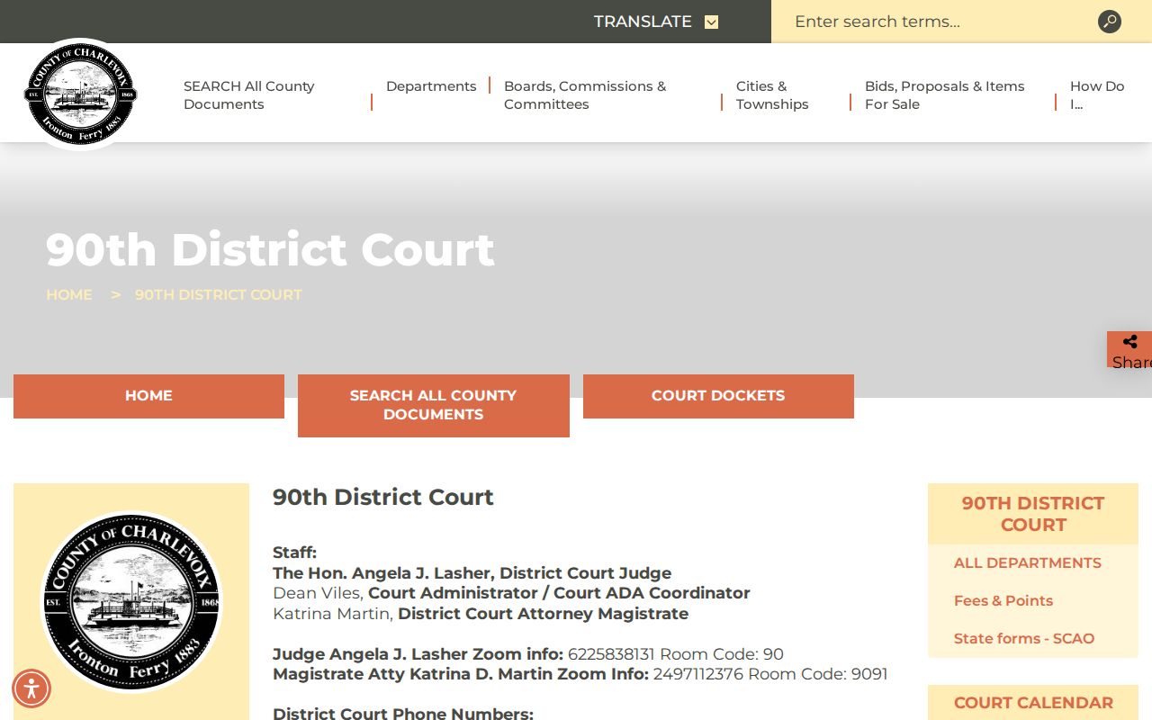 Charlevoix County 90th District Court criminal and probation information