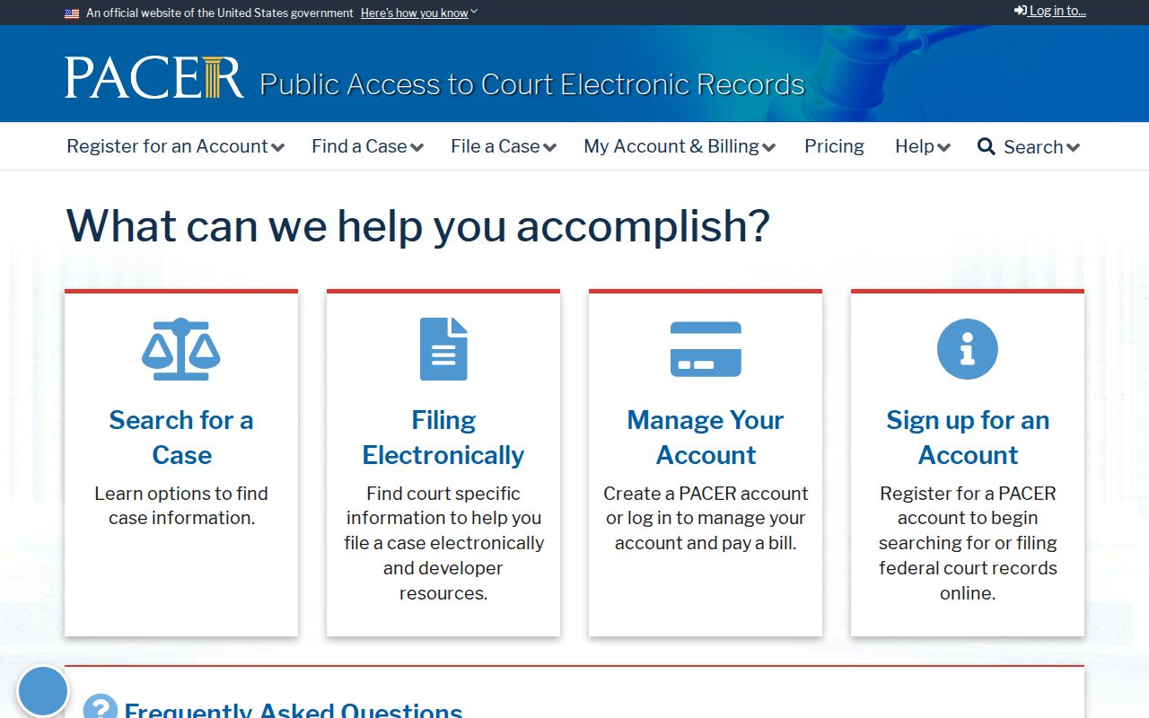 PACER official federal court record portal