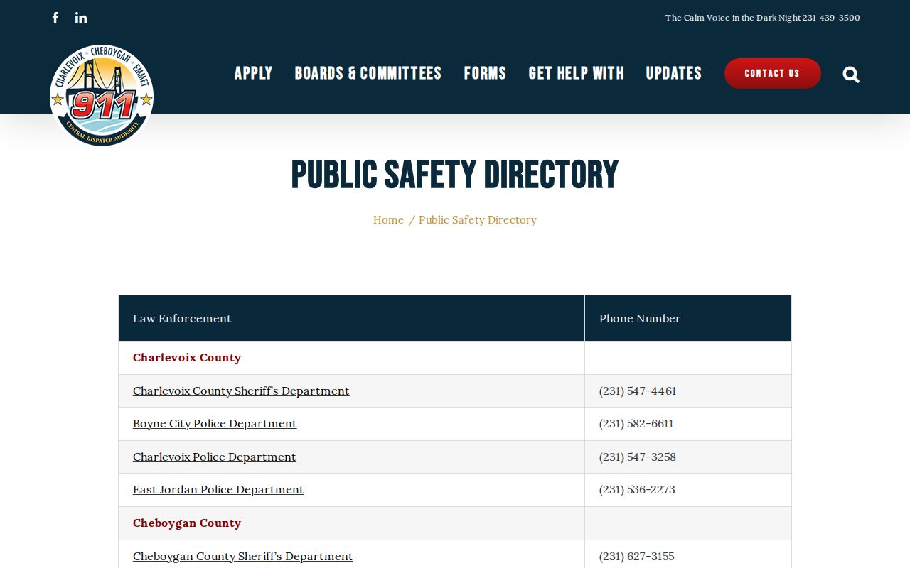 Official Charlevoix Cheboygan Emmet public safety agency directory