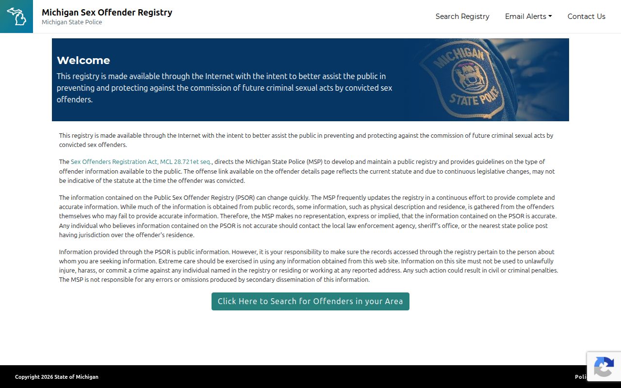 Michigan Public Sex Offender Registry official search form